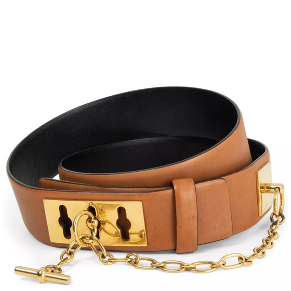 CELINE Luxury Brown Leather Belt with Gold Accents - Picture 1 of 11